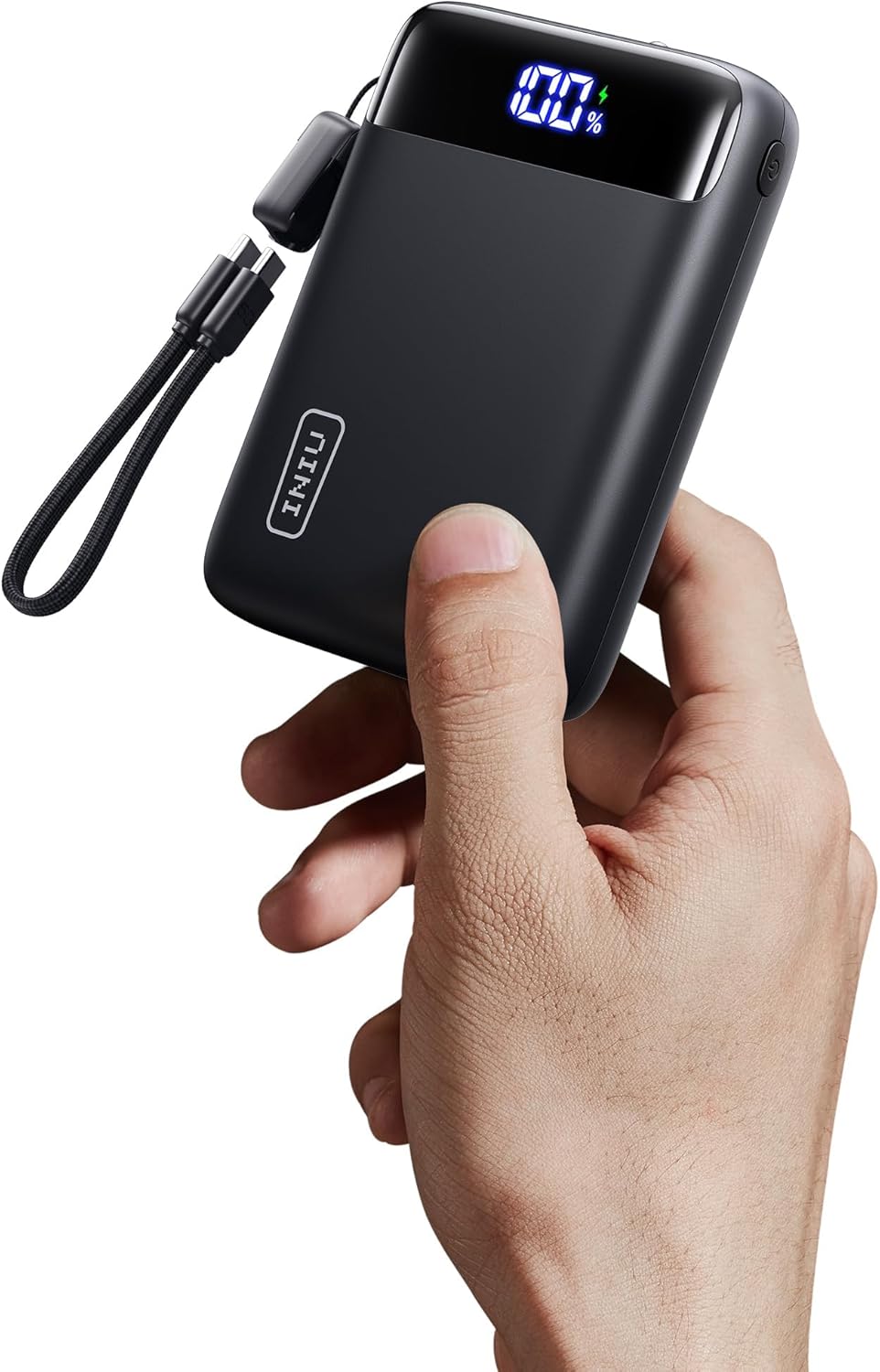 Power bank INIU P51-E2 blanc avec écran digital, design élégant, bestseller badge
